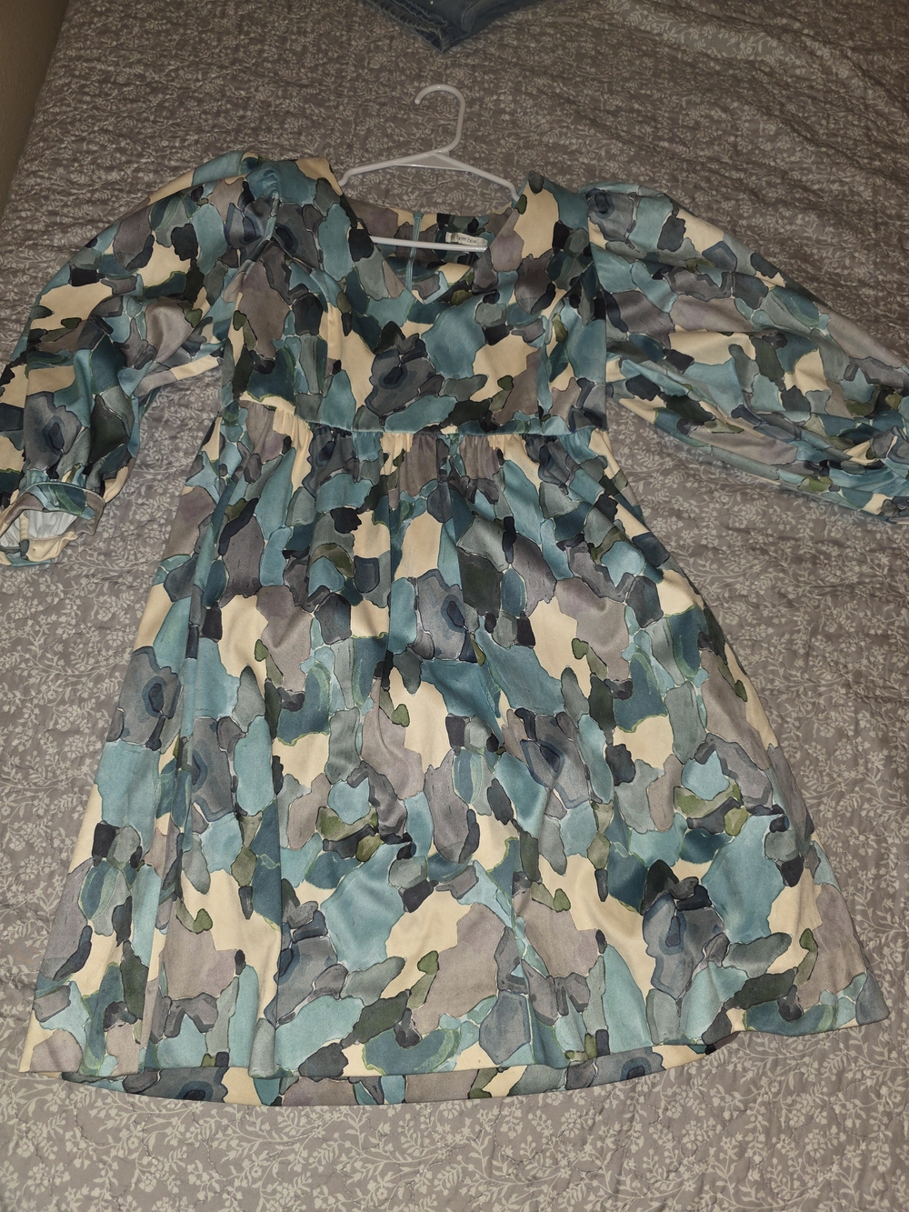 Tyler Boe Teal, Navy & Cream Abstract Print Dress Size SMALL